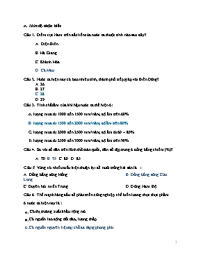 Đề và đáp án kiểm tra Địa lí lớp 12 - Trường THPT B Nghĩa Hưng